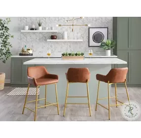 Daniella Camel PU And Gold Metal Counter Height Stool Set of 2