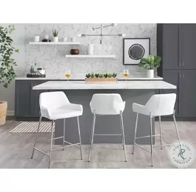 Daniella White PU And Chrome Metal Counter Height Stool Set of 2