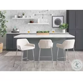 Daniella Cream Fabric And Chrome Metal Counter Height Stool Set of 2