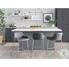 Daniella Grey PU And Chrome Metal Counter Height Stool Set of 2