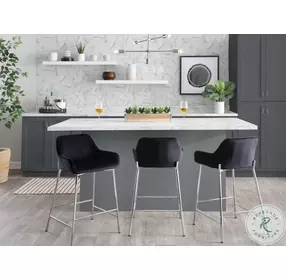 Daniella Black Velvet And Chrome Metal Counter Height Stool Set of 2