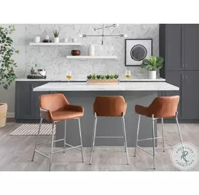 Daniella Camel PU And Chrome Metal Counter Height Stool Set of 2