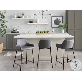 Daniella Grey PU And Black Metal Counter Height Stool Set of 2