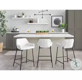 Daniella White PU And Black Metal Counter Height Stool Set of 2