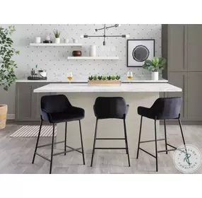 Daniella Black Velvet And Black Metal Counter Height Stool Set of 2
