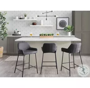 Daniella Charcoal Fabric And Black Metal Counter Height Stool Set of 2
