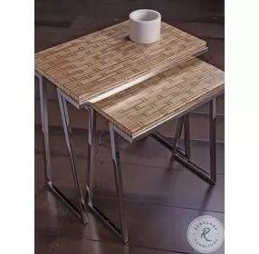 Signature Designs Basketweave And Polished Stainless Steel Thatch Nesting Tables