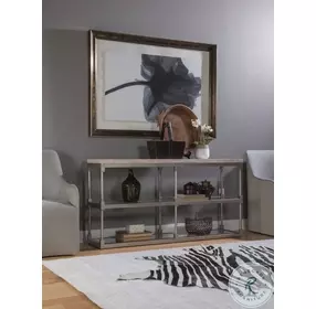 Signature Designs Sand Travertine And Antiqued Silver Leaf Topa Console Table