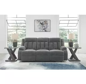 Greely Bend Steel 85" Power Reclining Sofa with Drop Down Table and USB Charging