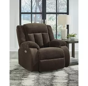 Greely Bend Chocolate Rocker Power Recliner with USB Charging