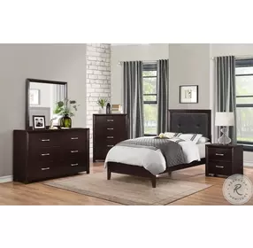 Edina Espresso Twin Upholstered Panel Bed