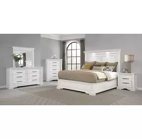 McKinney Vintage White King Panel Bed with LED