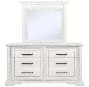 McKinney Vintage White 6 Drawer Dresser with Mirror