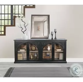 Sagewyn Natural Black Wood 4 Arched Glass Door Accent Cabinet