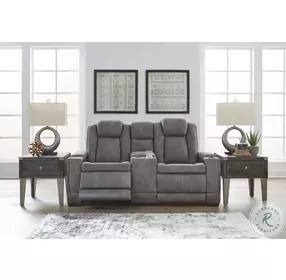 Next-Gen DuraPella Slate Performance Fabric Power Reclining Console Loveseat With Adjustable Headrest