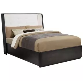 Leandro Burnished Black and Cream Upholstered Platform Bedroom Set