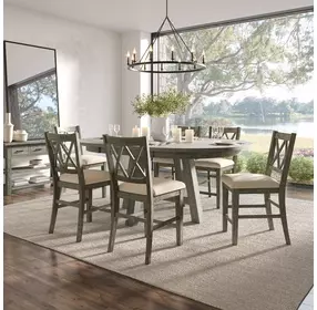 Telluride Driftwood Gray and Beige Upholstered 7 Piece Counter Height Dining Set
