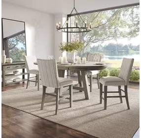 Telluride Driftwood Gray and White Upholstered 5 Piece Counter Height Dining Set
