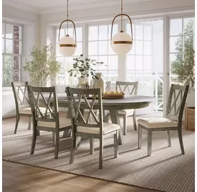 Telluride Driftwood Gray and Beige Upholstered 7 Piece Dining Set