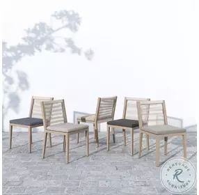 Sherwood Stone Gray and Washed Brown Performance Fabric Outdoor Dining Chair