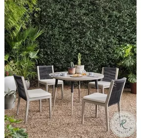 Sherwood Faye Sand and Weathered Gray Performance Fabric Outdoor Dining Chair