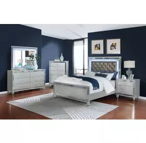 Gunnison Silver Metallic and Brown California King Upholstered Panel Bed with LED