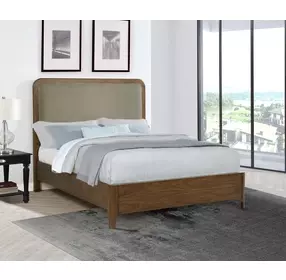 Maderia Walnut Queen Upholstered Panel Bed