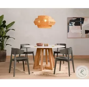 Creston White Marble And Honey Oak Dining Table