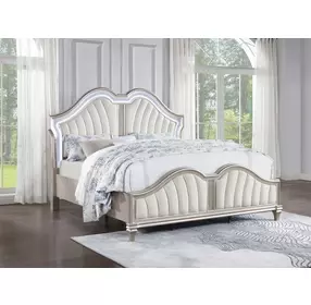 Evangeline Silver Oak and Ivory California King Upholstered Panel Bed with LED