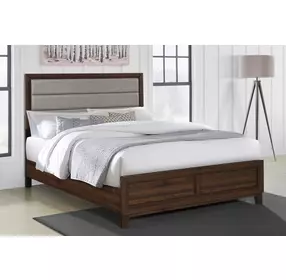 Welsley Walnut Queen Upholstered Panel Bed