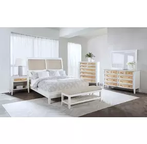 Bexhill White and Tan California King Upholstered Panel Bed