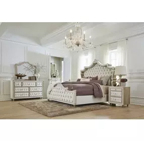 Antonella Ivory California King Upholstered Panel Bed with Nailhead Trim