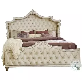 Antonella Ivory And Camel Upholstered Panel Bedroom set