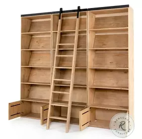 Bane Smoked Pine Triple Bookshelf With Ladder