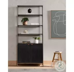 Trey Black Wash Modular Wide Bookcase