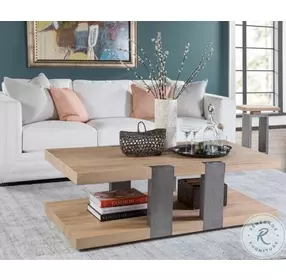 Verite Natural And Antiqued gunmetal Rectangular Cocktail Table