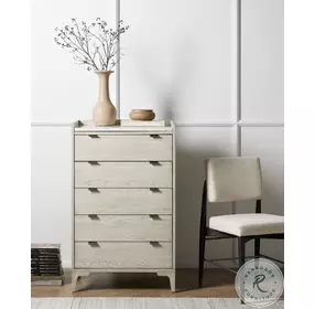 Viggo Italian White Marble And Vintage White Oak Tall Dresser