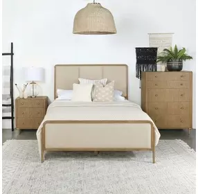 Arini Sand Wash and Cream California King Upholstered Panel Bed