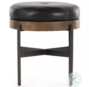 Edwyn Sonoma Black Leather Small Ottoman