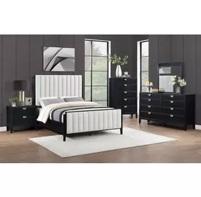 Brookmead Black and Ivory California King Upholstered Panel Bed