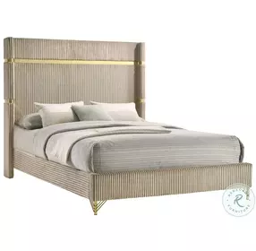 Lucia Beige Upholstered Wingback Panel Bedroom Set