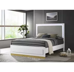 Caraway White And Gray Queen Upholstered Panel Bed