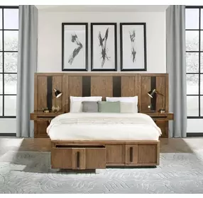 Terrace Ash Brown Wall Panel King Platform Storage Bed