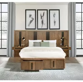 Terrace Ash Brown California King Panel Bed with Storage and Nightstand