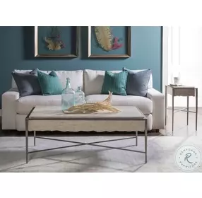 Signature Designs White Travertine And Silver Leaf Everest Square Large Spot Table