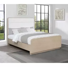 Ladera Light Elm Queen Upholstered Panel Bed
