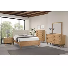 Robyn Light Ash and Beige California King Upholstered Platform Bed