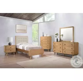 Robyn Light Ash Twin Upholstered Low Profile Platform Bed