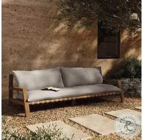 Soren Stone Grey Performance Fabric And Natural Teak Outdoor Sofa