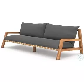 Soren Charcoal Performance Fabric And Natural Teak Outdoor Sofa
